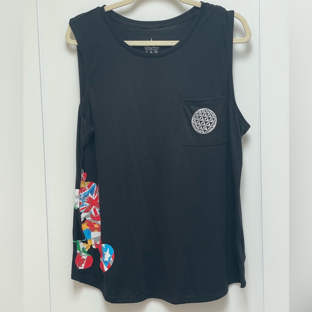 ☀️2/$20 Disney Parks Exclusive Black Muscle Tee with Flag Mickey & Epcot Pocket